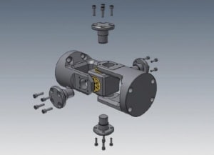 3D CAD model of an exploded universal joint