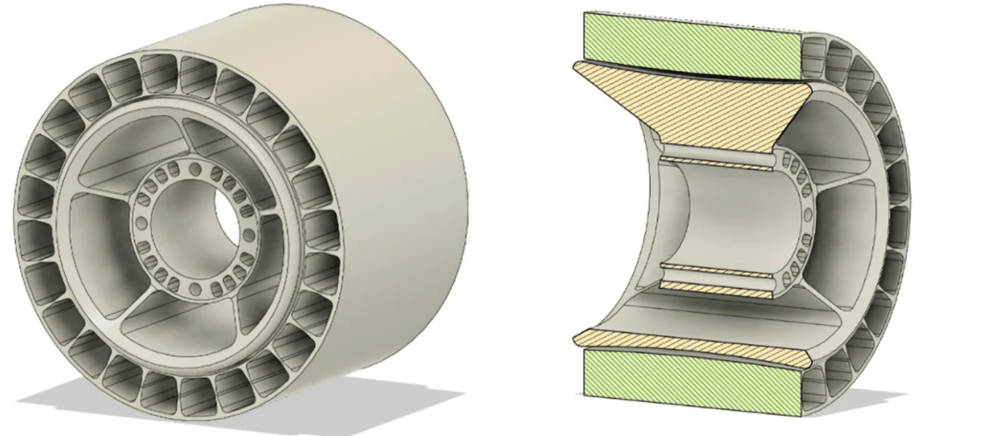 概念1的CAD模型（左）及其截面分析图（右）