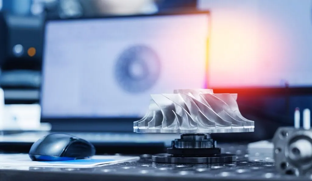 DfM 弥合了数字环境与车间之间的鸿沟，确保像此涡轮叶轮这样的复杂几何形状能够在公差范围内制造出来